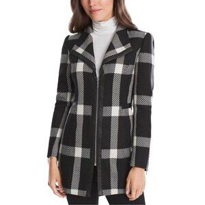 White House Black Market Plaid Zip-Up Black White Moto Jacket Size XS